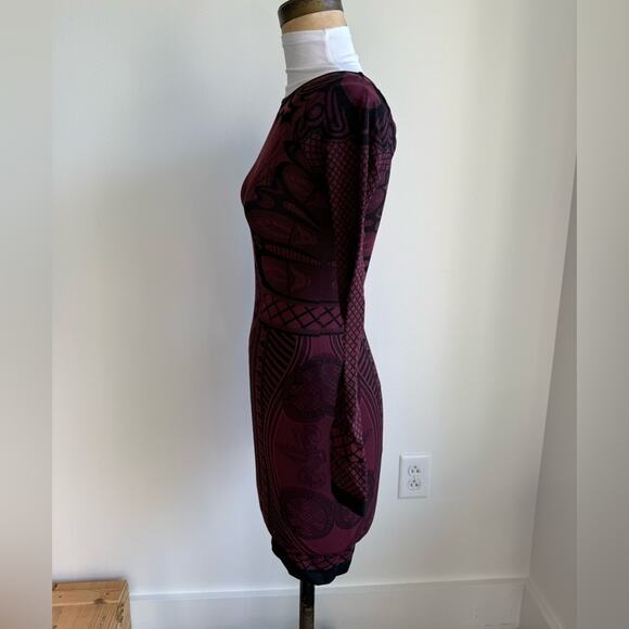 INTIMATELY FREE PEOPLE BURGUNDY BODYCON LONG SLEEVE MINI DRESS XS/S - Picture 3 of 6